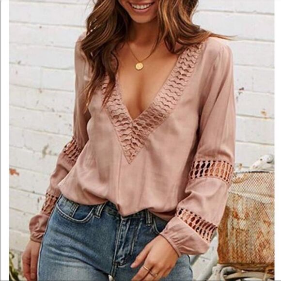 NEW Boho Lantern Sleeves Hollow Out Blouse - Picture 1 of 14